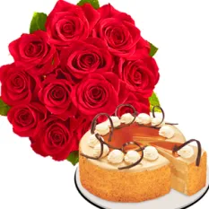 red rose in bouquet with cake to manila