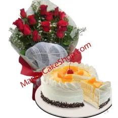 bouquet of 12 red rose with cake in manila