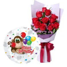 buy 12 red roses bouquet with birthday balloon to manila