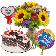 send mixed flower vase and black forest cake to philippines
