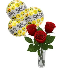 3 balloon with 3 red rose in vase to manila