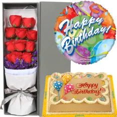 buy red rose box balloon with cake to manila