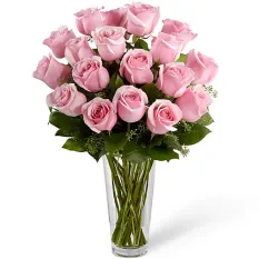 send 18 pcs. pink color ecuadorian roses in vase to manila