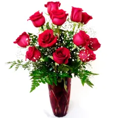 send 12 pcs red ecuadorian roses in vase to manila