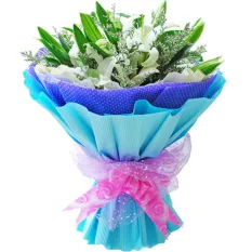 send 3 stems white lilies in a beautiful bouquet to manila