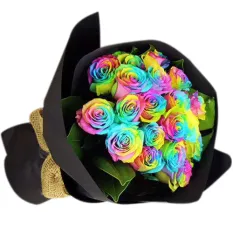send 12 stems rainbow roses in bouquet to manila