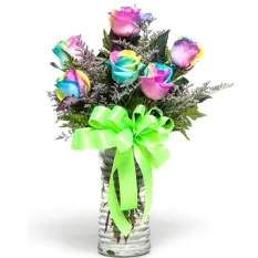 send half dozen rainbow roses in vase to manila