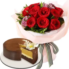 12 red rose bouquet with cappuccino cake to manila
