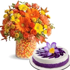 Mixed Halloween Flowers with Ube Bloom Cake