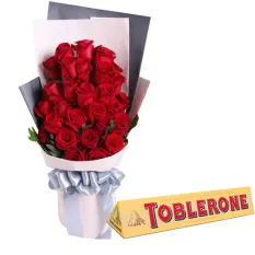 24 Red Roses with Chocolate Bar