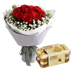 A Dozen of Red Roses with Ferrero Box