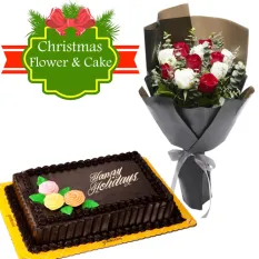 send mixed roses with choco chiffon holiday cake to philippines