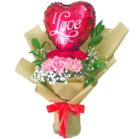 send pink and red carnation and balloon in bouquet to manila