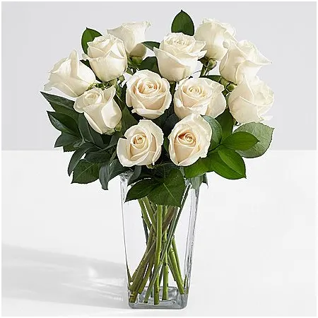 12 white roses in vase to philippines