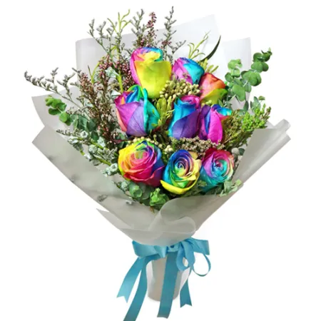 send 9 pcs beautiful rainbow rose in bouquet to manila