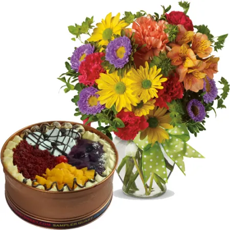 Mixed Seasonal Flowers with Sampler Can Cake