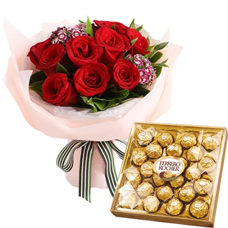 12 Red Roses with Ferrero Chocolate Box
