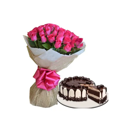 24 Pink Roses w/ Tiramisu Cake by Red Ribbon