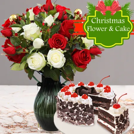 send 24 red and white roses with christmas cake to philippines