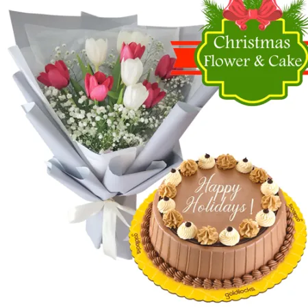 send christmas triple delight cake with mixed tulip to philippines