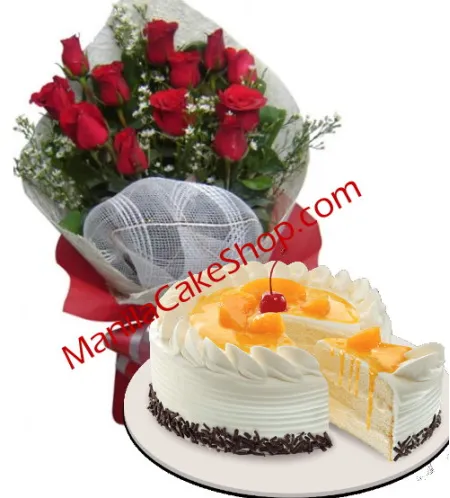 12 Red Roses with Mango Cake by Red Ribbon