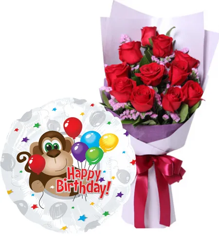 Order 12 Piece Red Roses Bouquet with Mini Mylar Balloon in Japan
