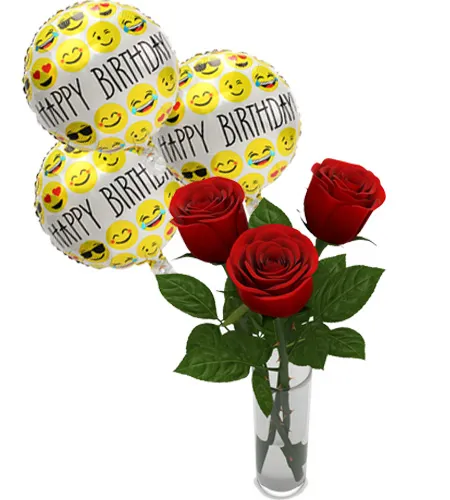 3 balloon with 3 red rose in vase to manila