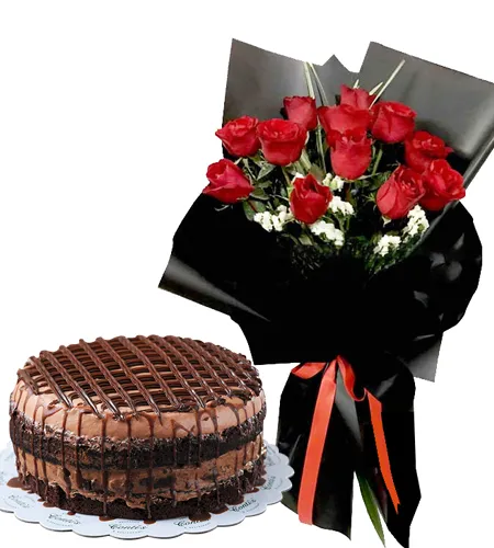 12 Pcs. Red Roses with Contis Cake