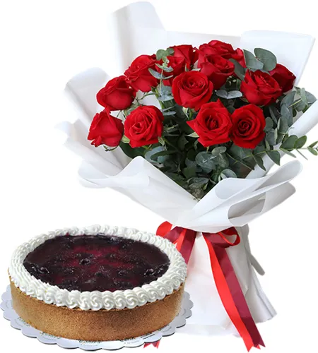 12 Pcs Red Color Roses with Contis Cake