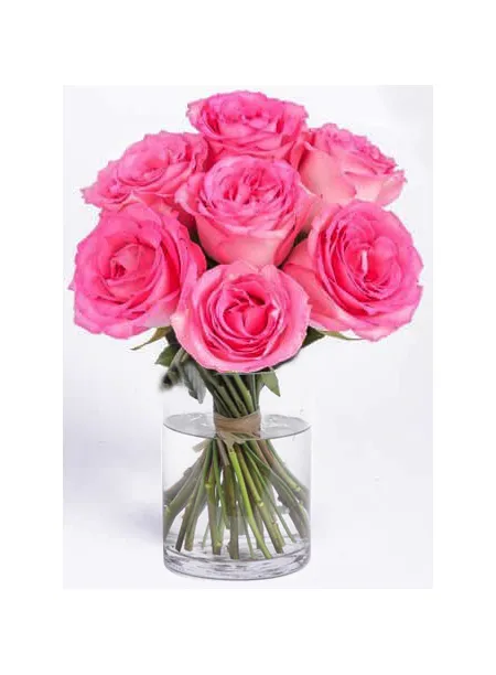 buy half dozen long stem pink roses vase to manila