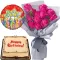 pink rose bouquet with cake and balloon combo to manila
