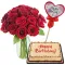 12 Red Roses in Vase w/ Mocha Dedication Cake