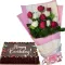 12 Red & White Roses with Chocolate Dedication Cake