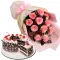 12 Pink Roses with Black Forest Cake